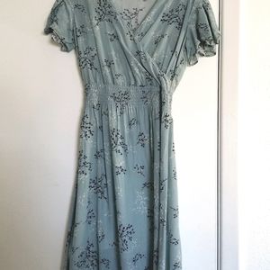 Amourt Vert Teal Floral Silk Dress